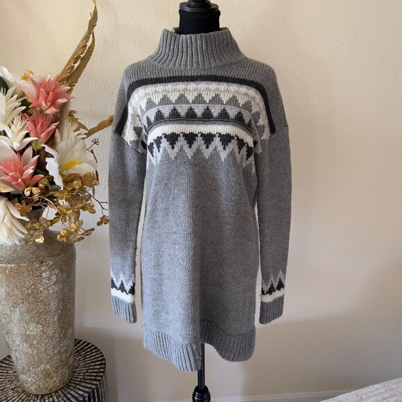 American Eagle Wool Blend Fair Isle Turtleneck Knit Gray Sweater Dress Medium - Picture 1 of 8